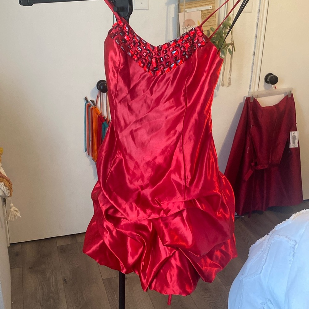 Vintage 80s retro bubble dress formal holiday cocktail red 13 jessica mcclintock